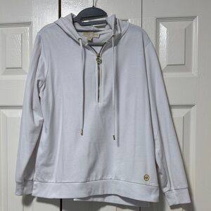 Michael Kors White Hoodie Varsity Jacket with Gold Accents